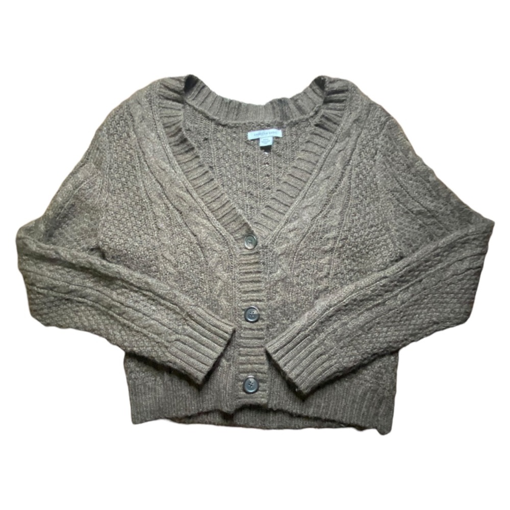 COZY WAIST LENGTH/CROP KNIT CARDIGAN | Brown | Size M 🍂